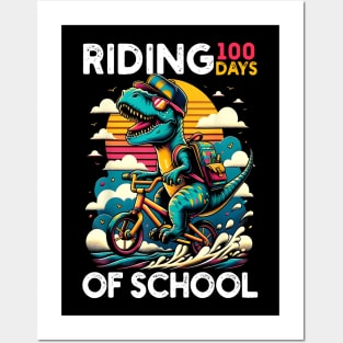 Riding 100 Days Of School Bicycle Cycling Rider Dinosaur, 100 Days Of School Posters and Art